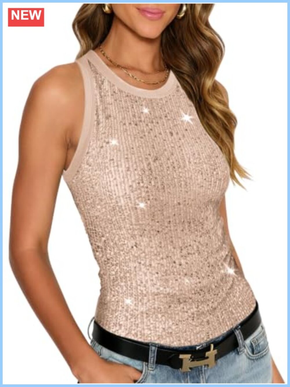 Sequin Sleeveless Tank Top Women Sparkly Party Top